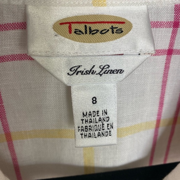 Vintage Talbots Irish LINEN button down pastel pink/yellow plaid flowy shirt SZ8 - Picture 7 of 10